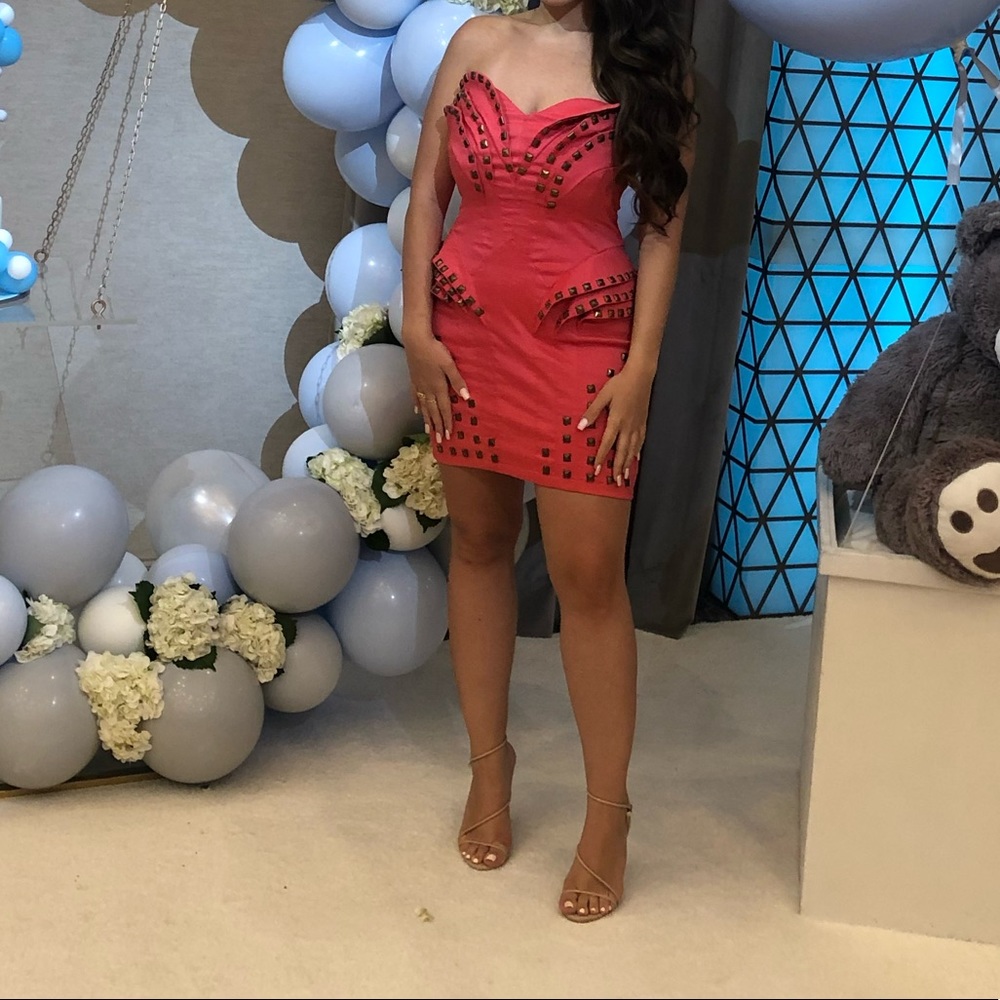 Silent kiss salmon color beaded stud dress worn twice